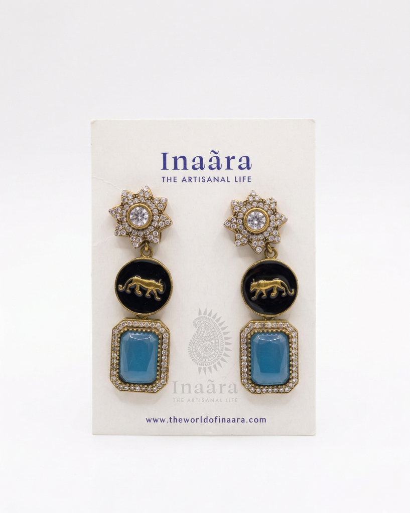 أقراط قط الكوغر بالمينا – أزرق