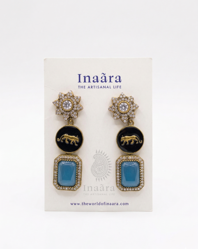 Cougar Cat Enamel Earrings-Blue