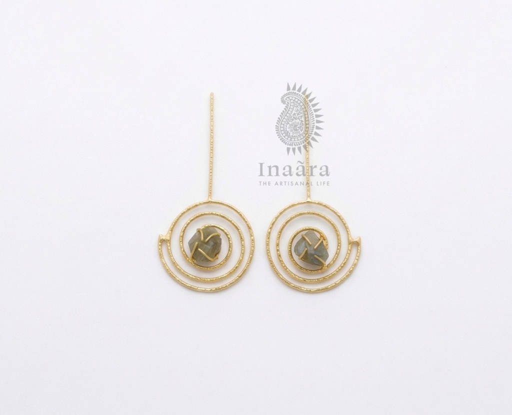 Raw Stone Dangling Earrings-Basalt