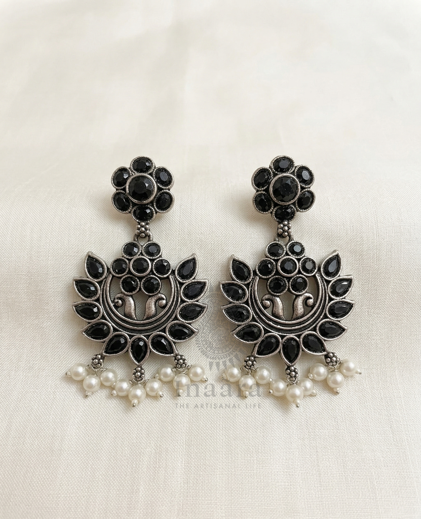 Black Stone Studded Oxidized Earrings