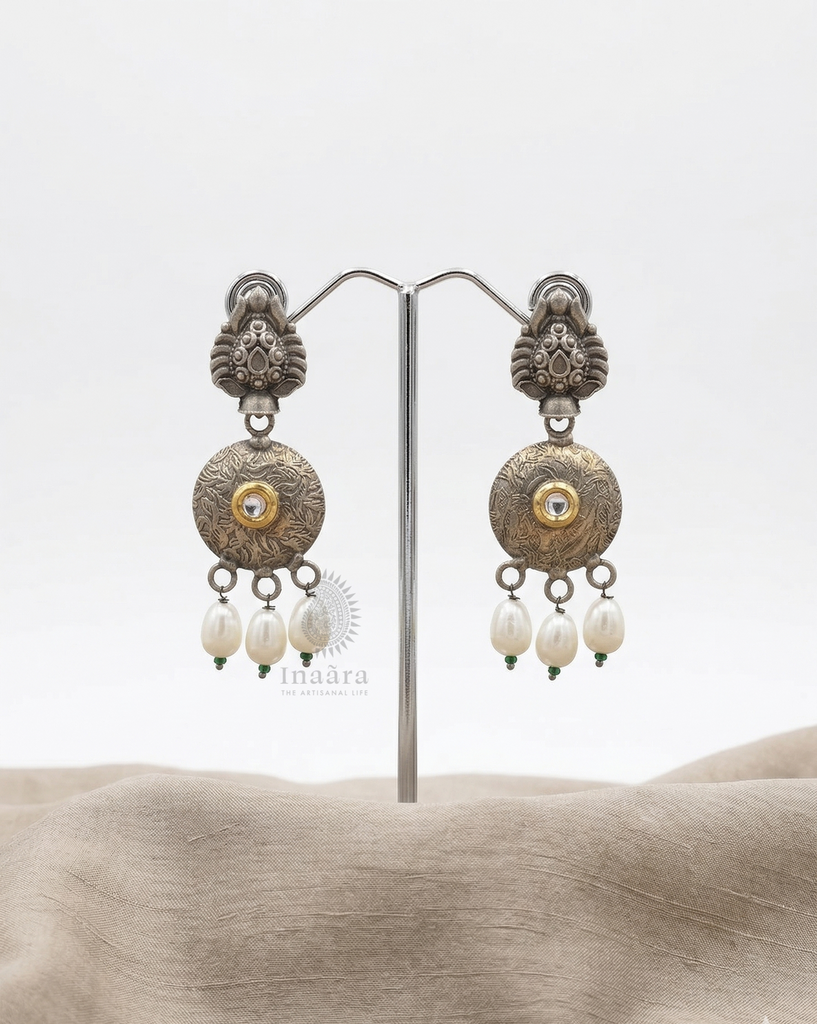 Oxidized Silver-Plating w/Pearl Dangler