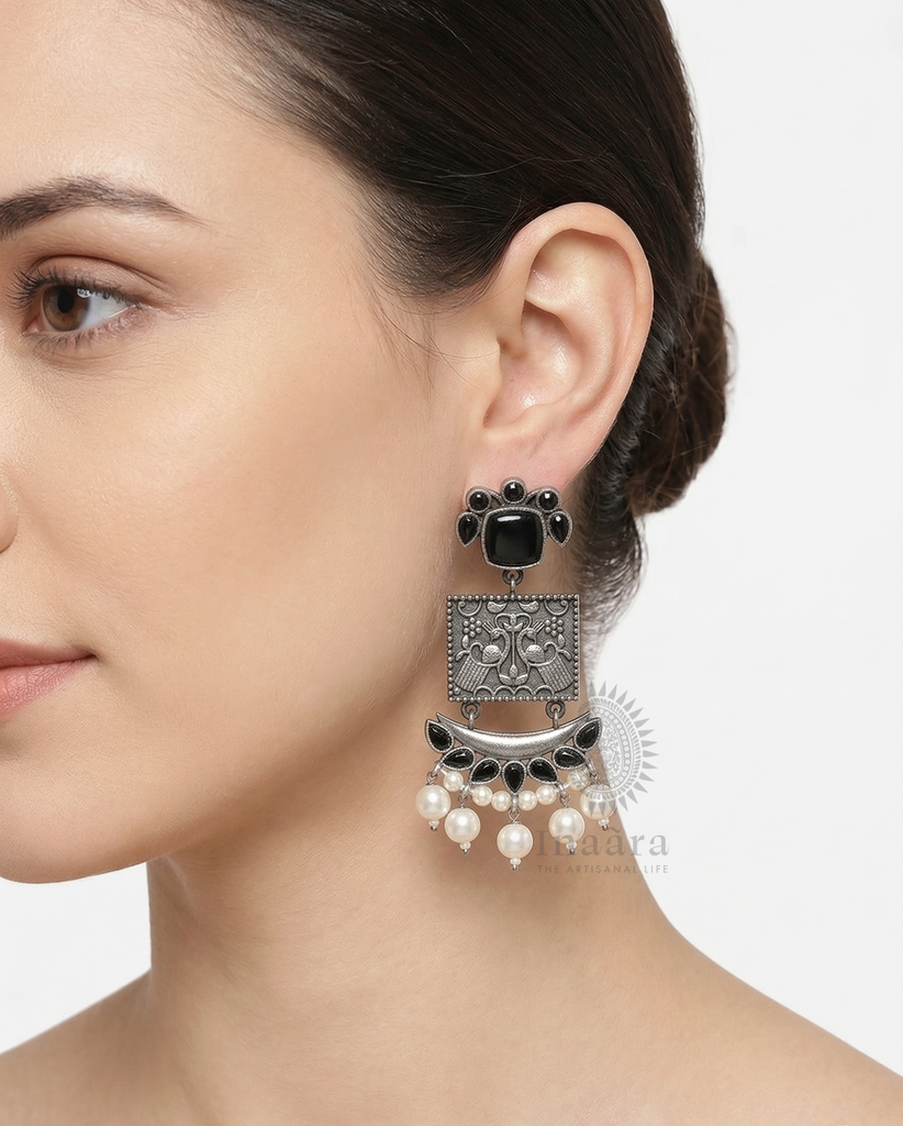Oxidized Silver Peacock Motif-Black