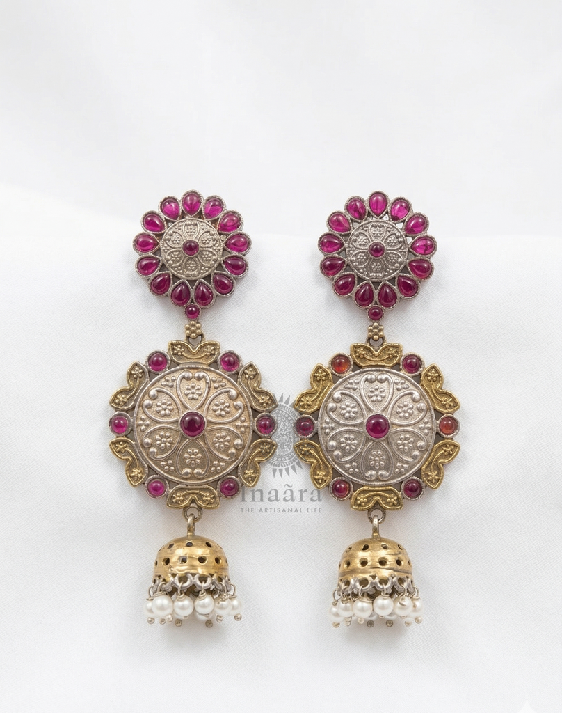 Silver-Tone Oxidized Jhumki Earrings